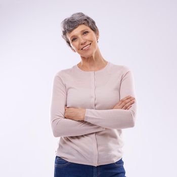 Self-assured maturity. Studio portrait of a happy mature woman against a white background.