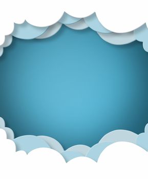 Get lost in the clouds. Cartoon Paper Clouds on blue background.