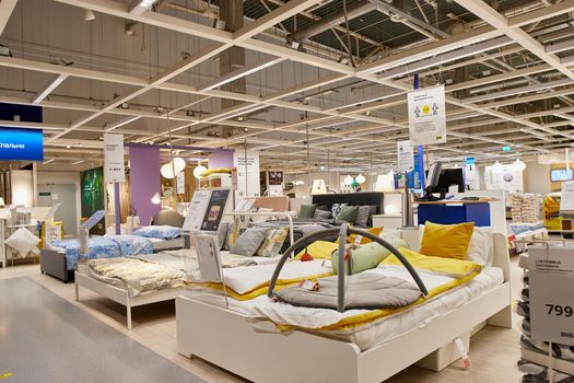 SAMARA, RUSSIA - JANUARY 10, 2022: Ikea store interior. people are shopping. IKEA is the world's largest furniture retailer