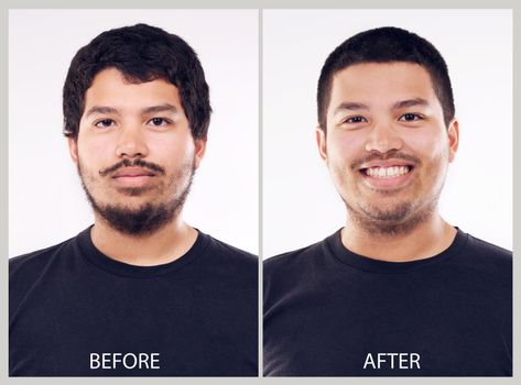 Looking good and looking better. Before and after studio shot of a young man.