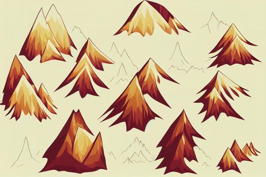 forest and mountain icon, hand drawn set anime style