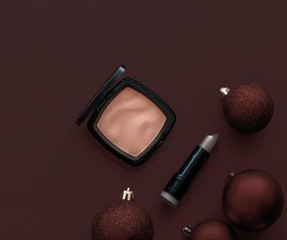 Make-up and cosmetics product set for beauty brand Christmas sale promotion, luxury chocolate flatlay background as holiday design