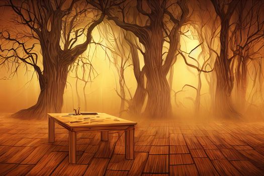 Empty wooden table - Halloween background toon style