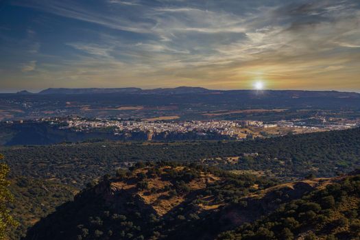 panoramic view of the city of Ronda,Malaga at sunset