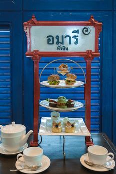 Luxury high tea with snack and tea in a luxury hotel