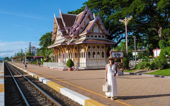 Hua Hin train station in Thailand on a bright day