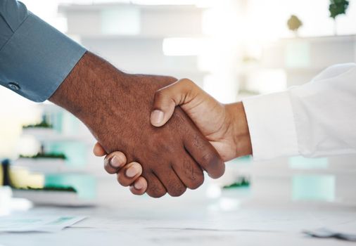 Management shaking hands, business meeting and consulting, hiring and agreement for deal, partnership and collaboration in office. Teamwork welcome handshake, promotion opportunity and welcome hello