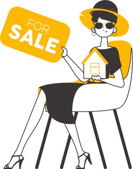 Realtor woman. Modern linear style. Isolated. Vector illustration.