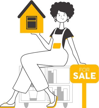 Realtor woman. Lineart. Isolated. Vector illustration.