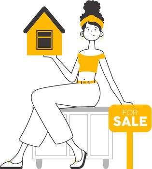 Realtor woman. Lineart trendy style. Isolated. Vector illustration.