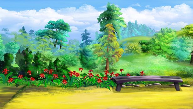 Bench in the park illustration