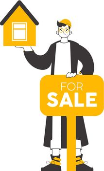 Realtor guy. Linear trendy style. Isolated. Vector illustration.