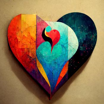 Colorful heart with geometric elements in vintage style.