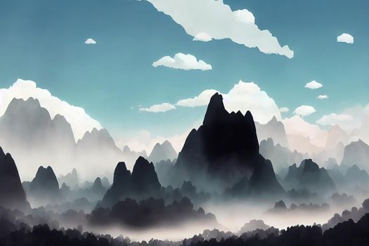 Soft focus, Darkness minimalist landscape with big mountain rocks