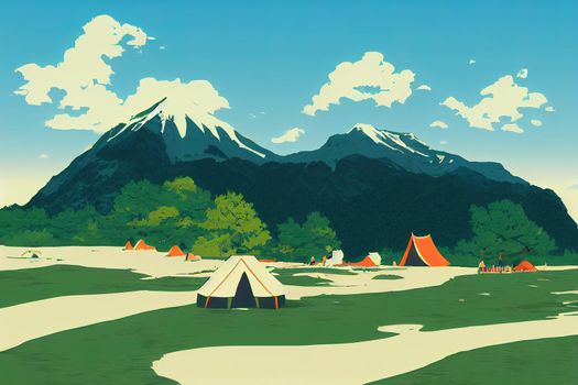 scenery of Raichosawa campsite,tateyama mountain range, Toyama prefecture, Japan