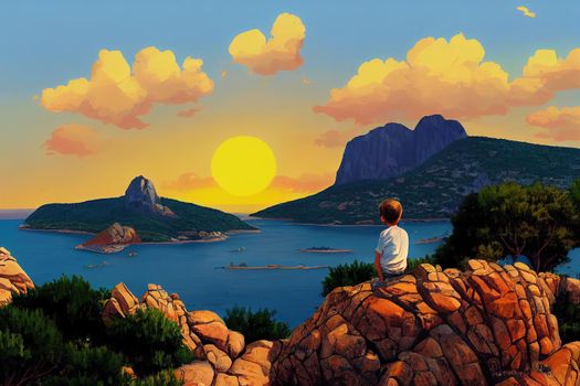 Stunning view of a boy enjoying a beautiful sunset