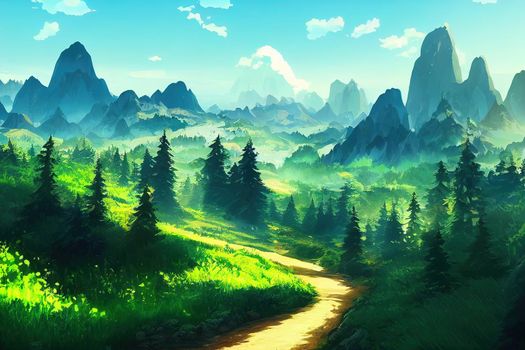 Coniferous Forest and Mountains Landscape Travel serene scenery summer