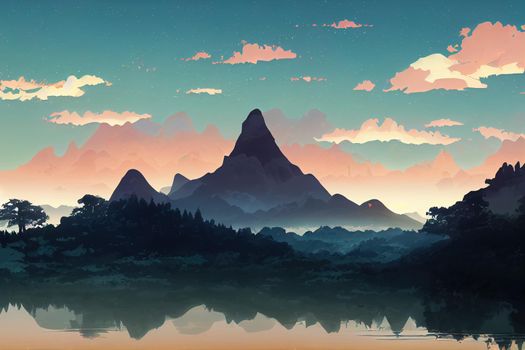 Mountain landscape with a dawn, an elongated format for