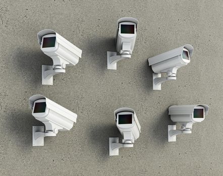 CCTV cameras on the wall. 3D illustration