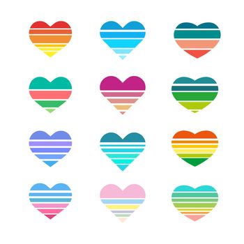 A set of striped colored hearts