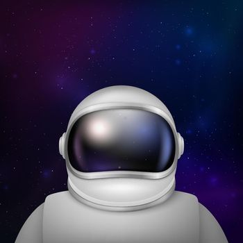 Vector 3d Realistic Spaceman, Astronaut. Spacesuit, Astronaut Helmet on Space Background. Cosmonaut Suit with Transparent Glass Visor for Space Exploration. White Suit for Spaceman, Protection