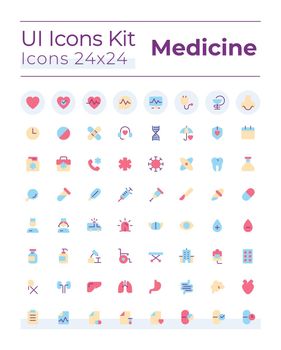 Medicine related flat color ui icons set
