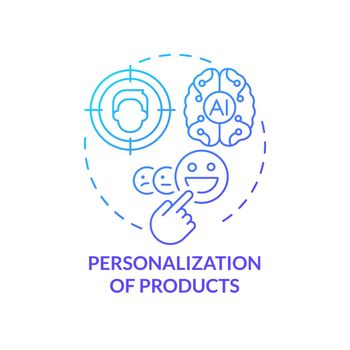 Personalization of products blue gradient concept icon