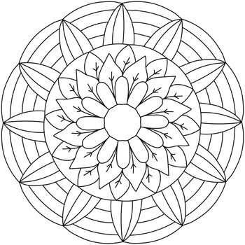 Simple contour mandala in the shape of a flower, coloring page for toddlers on a plant theme
