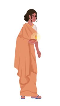 Woman holding oil lamp semi flat color vector character