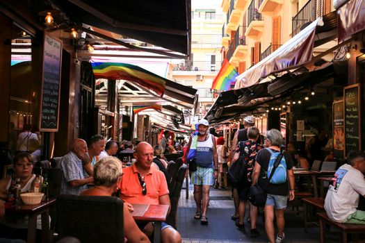 Bars and terraces of typical spanish food in the old town of Benidorm