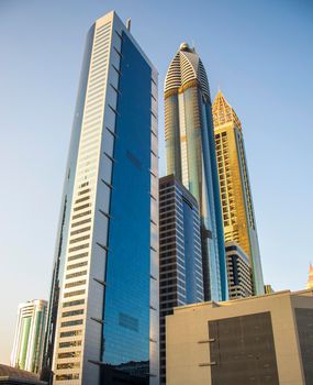 View of some skyscrapers along the Sheikh Zayed Road in Dubai.