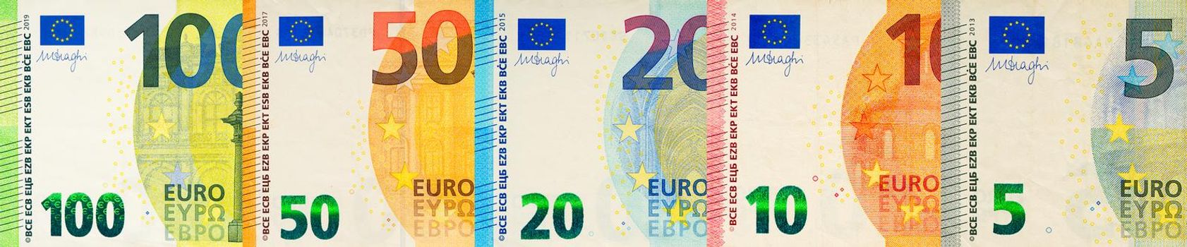 Euro banknotes creative layout. Background from European banknotes, euro