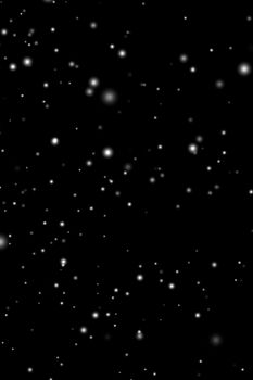 White snow overlay layer on black background, snowflakes bokeh and snowfall for Christmas and holiday design