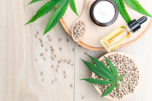 Legalized cannabis for skincare product features with set of CBD oil bottles.