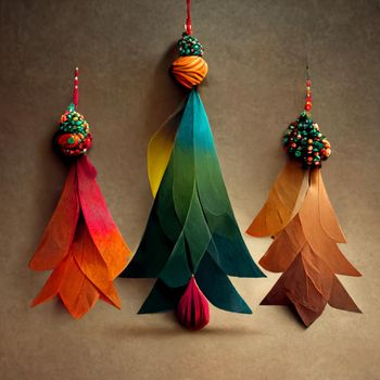 Christmas decorations in vintage style. Colorful ornaments. 