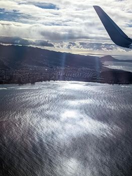 Jet Airplane Flying Over Oahu Island Hawaii Pacific Ocean