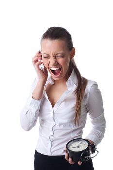 Anger young business woman scream on time limit