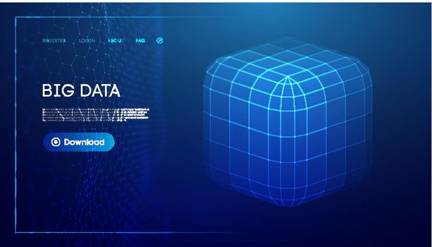 Big data and data science. Isometric cube technology background. Geometric futuristic blue tecgnology background.