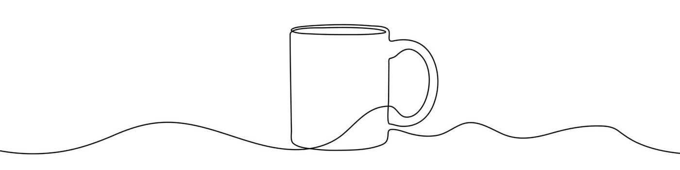 Continuous line drawing of cup. The mug one line icon. One line drawing background.