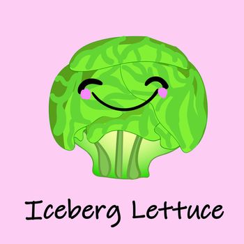 Cartoon Illustration of a Happy Iceberg Lettuce. Vector illustration of an isolated iceberg lettuce with a colored texture and a happy smiling face.