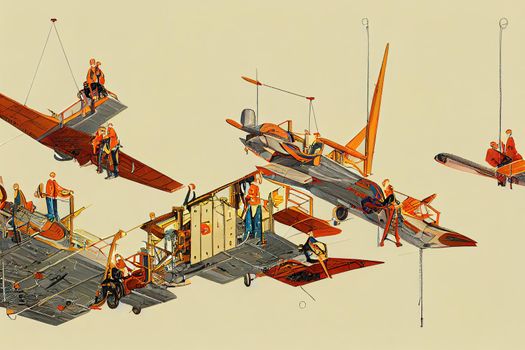 Aircraft Rigging Assemblers ,Toon illustration