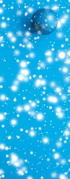Christmas baubles on blue background with snow glitter, luxury winter holiday card
