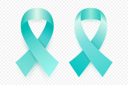 Vector 3d Realistic Teal Ribbon Set. Ovarial Cancer Awareness Symbol Closeup. Cancer Ribbon Template. World Ovarial Cancer Day Concept