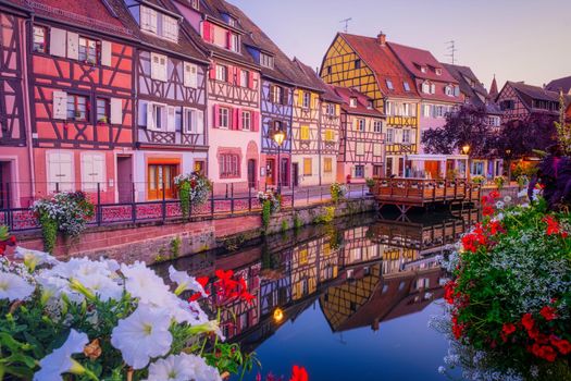 Colmar, Alsace, France. Petite Venice, water canal and traditional half timbered houses. Colmar is a charming town in Alsace, France. Beautiful view of colorful romantic city Colmar