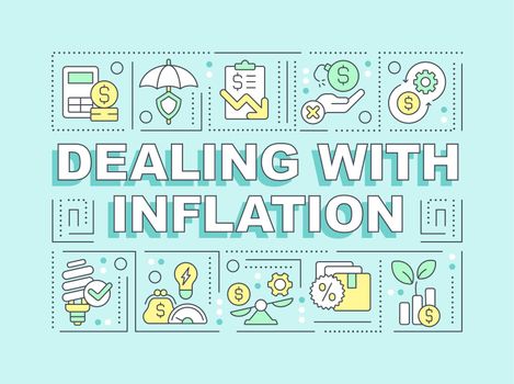 Dealing with inflation word concepts turquoise banner