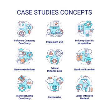 Case studies concept icons set