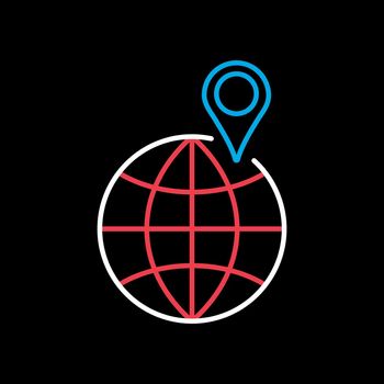 Globe with pin vector icon. Navigation sign