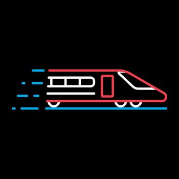 High-speed passenger train flat vector isolated on black background icon. Graph symbol for travel and tourism web site and apps design, logo, app, UI