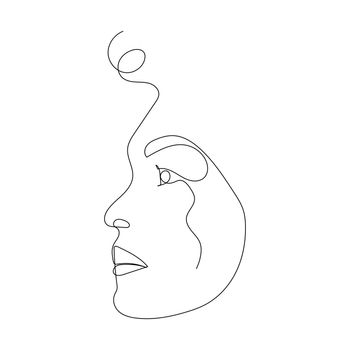 Continuous line drawing of portrait of a beautiful Woman's face. Minimalism art.