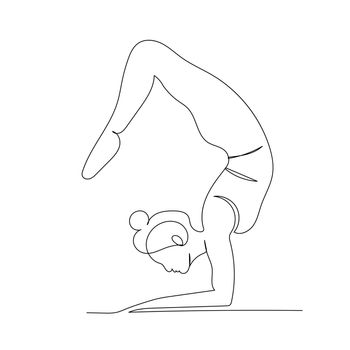 Continuous line drawing of woman doing exercise yoga. Minimalism art.